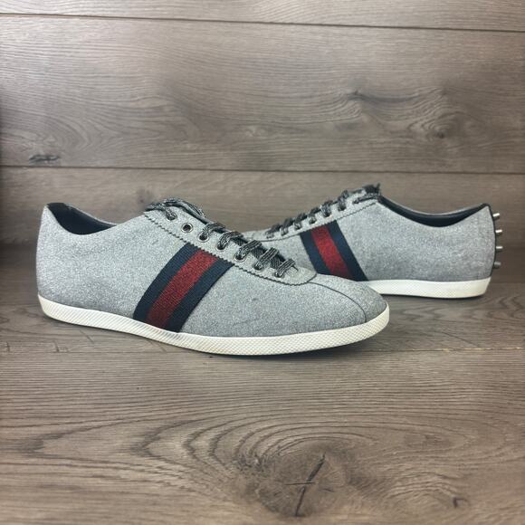 GUCCI 414684 Bambi Web Glitter Stud Silver Sneakers Men's 11.5 Low Top Shoes - Picture 1 of 16